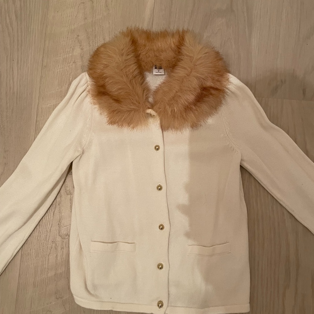 Girls Janie and Jack fur collar sweater/cardigan